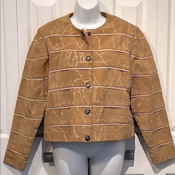 Kroshetta Tan/Camel Suede Cropped Patchwork Jacket Size M - Picture 1 of 14